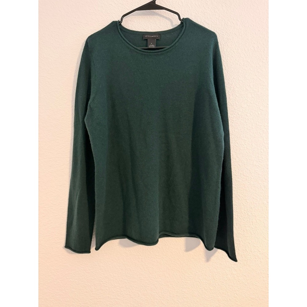 Investments Womens Wool Cashmere Blend Sweater Evergreen Crew Neck L Holiday